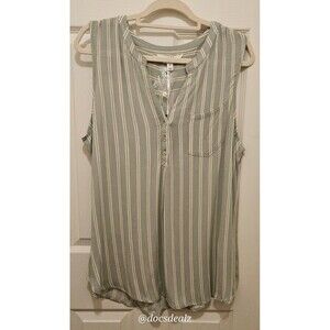 Market & Spruce Sleeveless Blouse Green and White Striped Women's XL